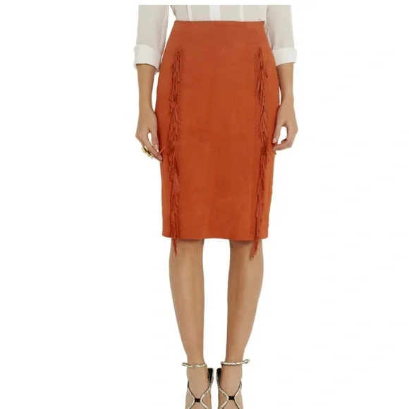 Tamara Mellon rust suede fringe skirt - Picture 5 of 11